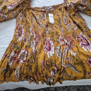 Anthropologie Mustard Floral Blouse